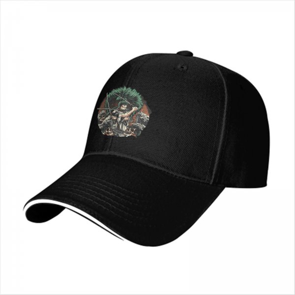 Black Baseball Cap With Anime Swordsman Graphic Print