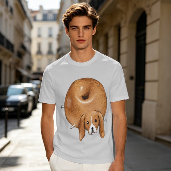 Olive Green T-Shirt With Donut Shaped Beagle Print