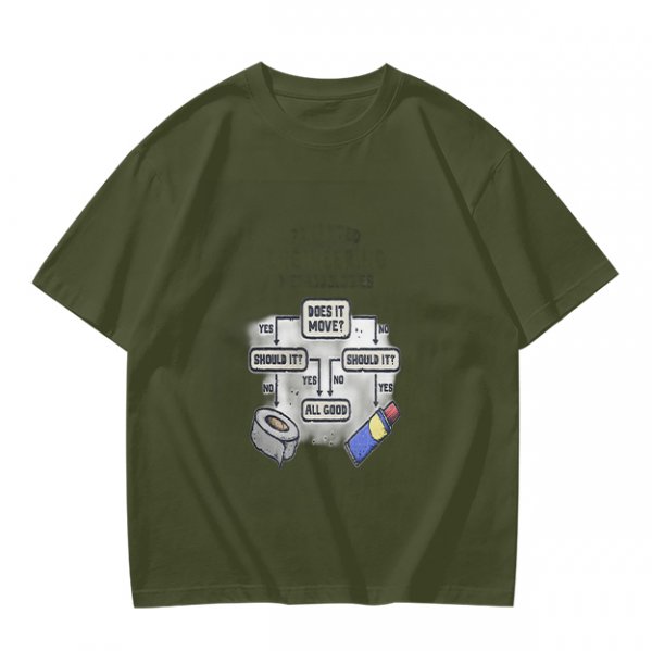 Funny duct tape and WD-40 flowchart graphic olive t-shirt