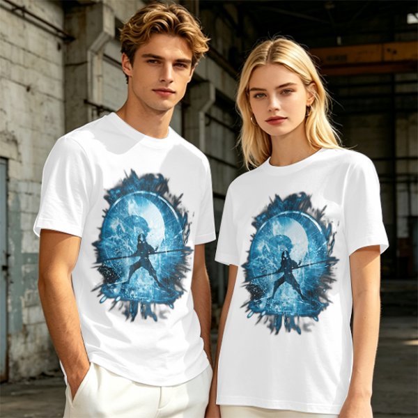 Olive T-Shirt With Blue Warrior Silhouette Graphic Print