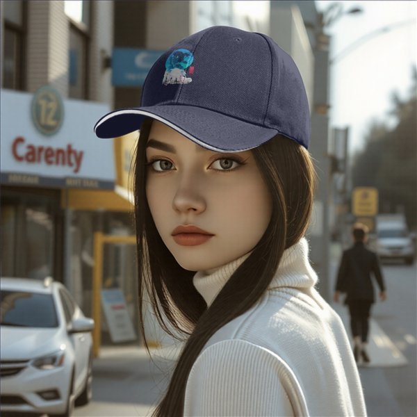 Black Baseball Cap With Anime Girl Blue Circle Art Print