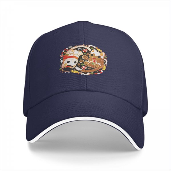 Black baseball cap with cute Christmas cat gingerbread print