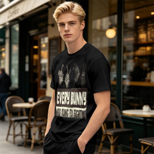 Olive T-Shirt With Every Bunny Was Kung Fu Fighting Print