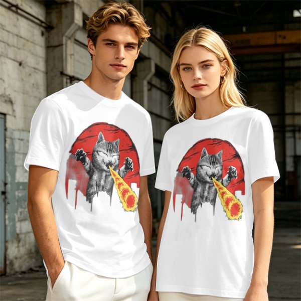 Olive T-Shirt With Laser Beam Shooting Cat Graphic