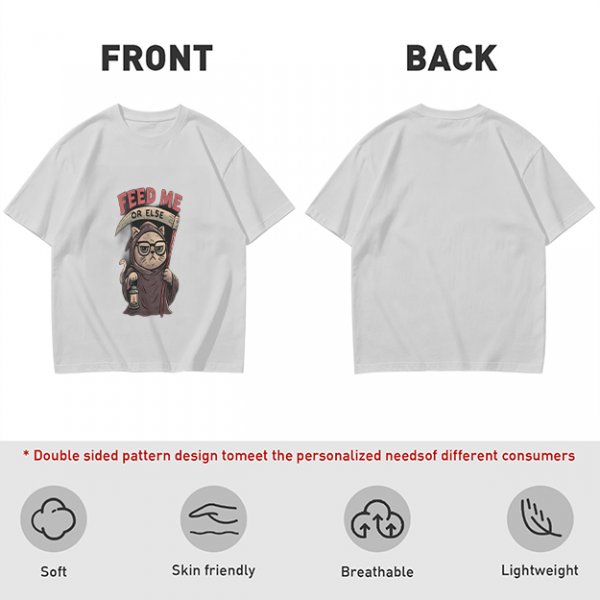 Olive T-shirt with Grim Reaper Cat 'Feed Me Or Else' Print