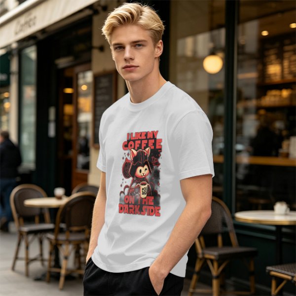 Olive T-Shirt with Cat Darth Vader 'I Like My Coffee On The Dark Side' Print