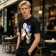 Olive T-shirt with Space Fox Crew Graphic Design