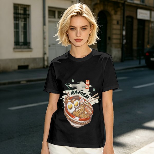 Olive Green T-Shirt With Ramen Bowl Graphic Print