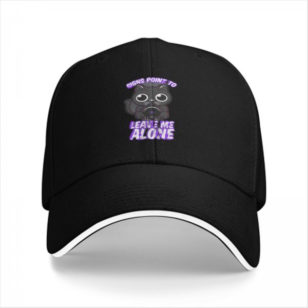 Black Baseball Cap With 'Signs Point To Leave Me Alone' Cat Graphic