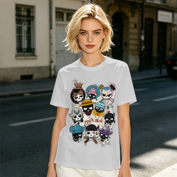 Olive T-Shirt With Pirate Squad Skull Character Print