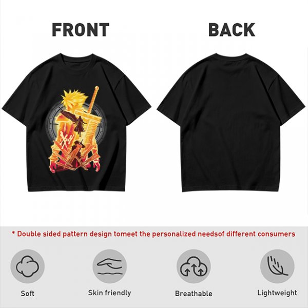Final Fantasy VII Inspired Graphic T-Shirt with Character and Sword Art