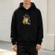 Black hoodie with happiness pill bottle and playful cats graphic
