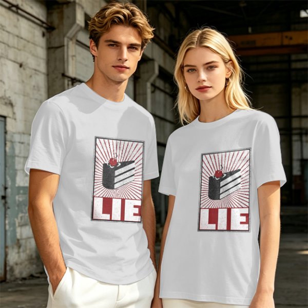 Olive Graphic T-Shirt With Cake Slice And 'LIE' Print