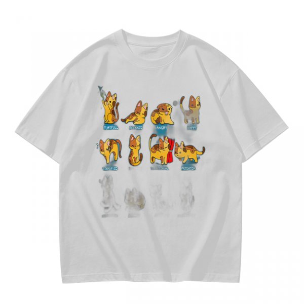 Olive Green T-Shirt With Cute Cartoon Cat Illustrations