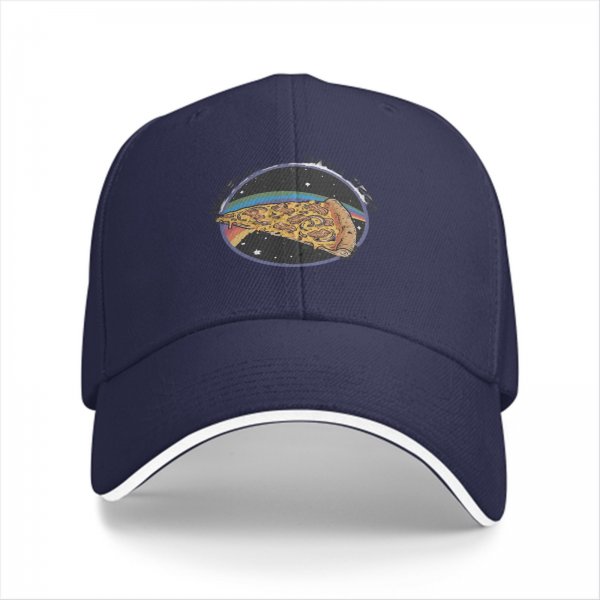 Black Baseball Cap With Space Pizza Slice Graphic Design