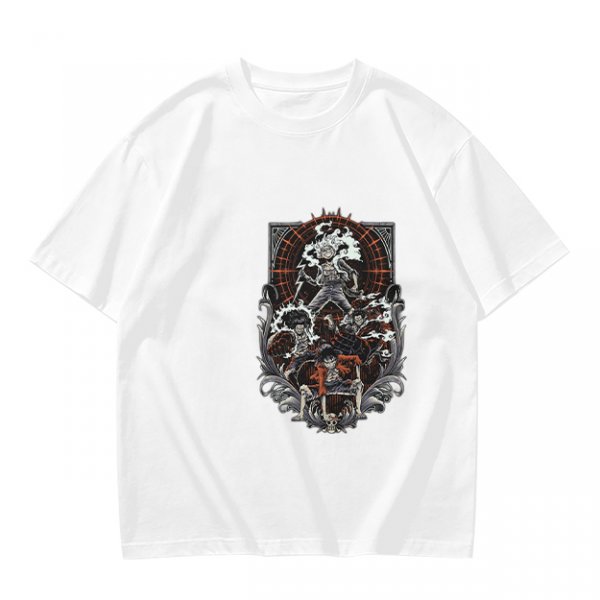 Olive T-shirt with Gothic Anime Character Group Graphic Print
