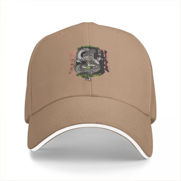 Black baseball cap with White Dragon Noodle Bar graphic design