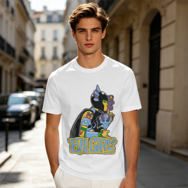 Olive T-shirt with Evil Girl Graphic Print