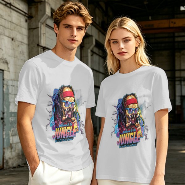 Olive T-Shirt with Retro Predator 'Welcome to the Jungle' Print