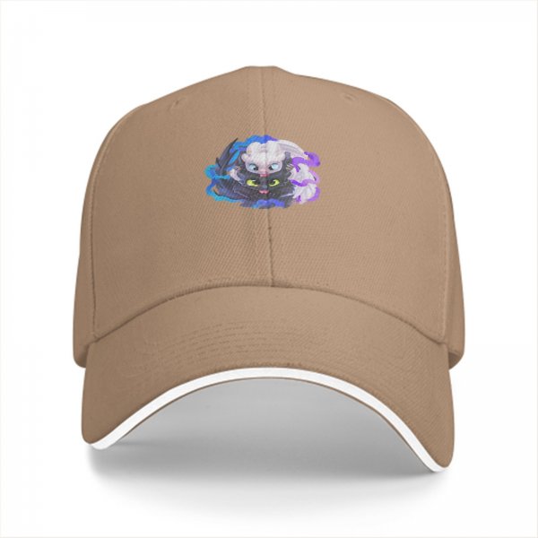 Black Baseball Cap With Toothless And Light Fury Dragon Art