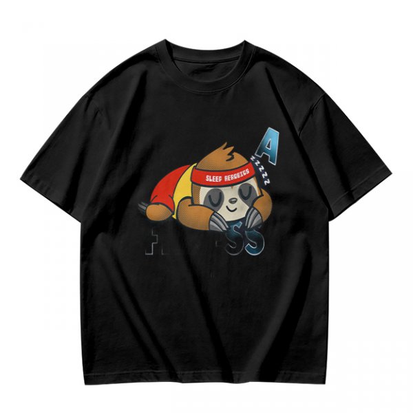 Olive green t-shirt with sleeping sloth graphic design