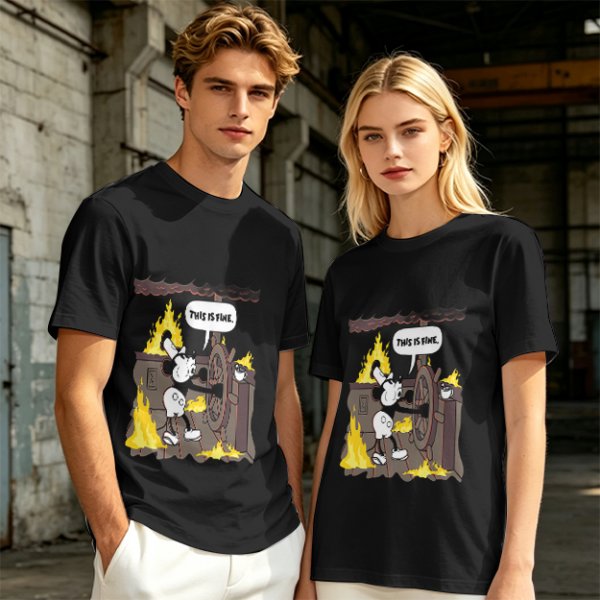 Olive T-Shirt With Steamboat Willie This Is Fine Burning Ship Art
