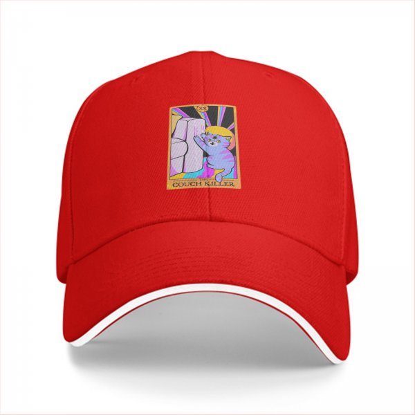Black Baseball Cap With Funny Cat Couch Killer Tarot Art Print