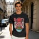 Olive t-shirt with cute kitsune fox eating ramen graphic