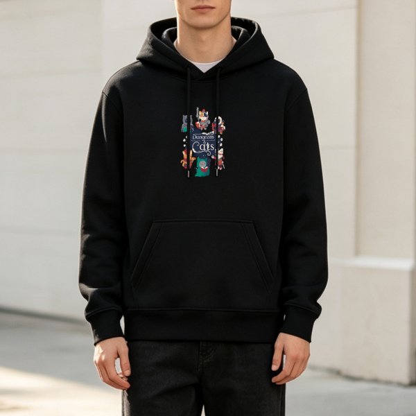 Black Hoodie With Dungeons & Cats Fantasy Art Print