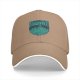 Black baseball cap with teal snake and text graphic