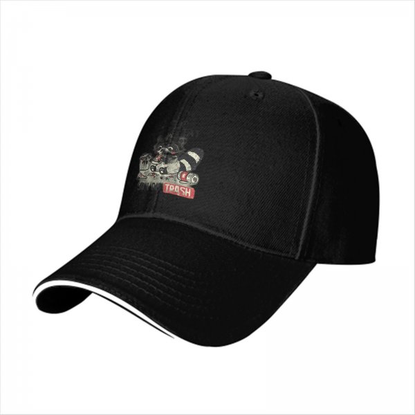 Black Baseball Cap With Raccoon Trash Graphic And Text