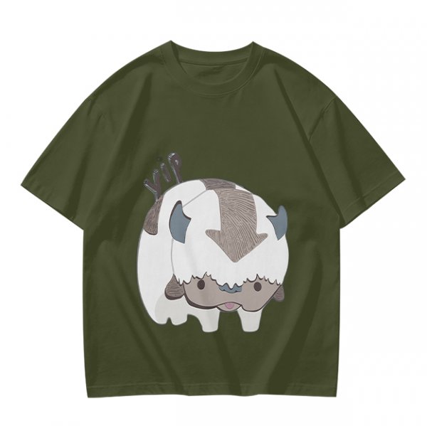 Olive green t-shirt with cute Appa the sky bison print