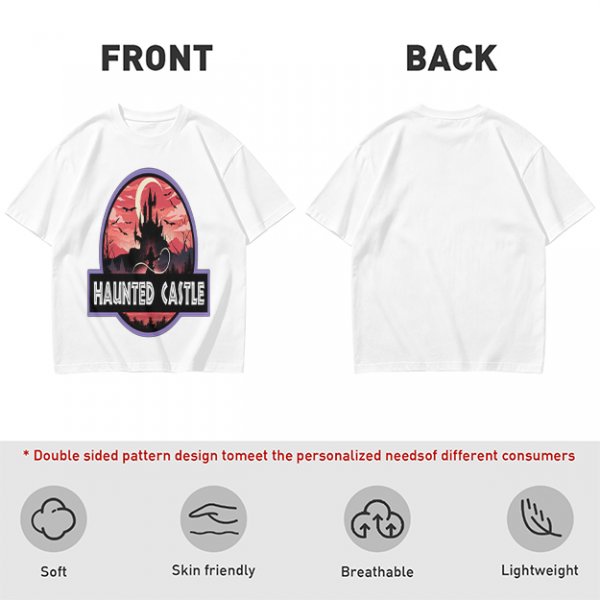 Olive T-Shirt with Haunted Castle Silhouette Graphic Design