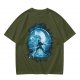 Olive T-Shirt With Blue Warrior Silhouette Graphic Print