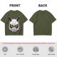 Olive T-Shirt With Angry White Cat Face Graphic