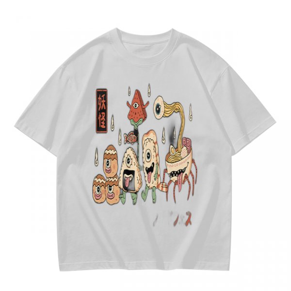 Olive T-Shirt with Japanese Food Monster Yokai Art Print