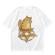 Olive T-Shirt With Cat Sitting On Pizza Pentagram Artwork