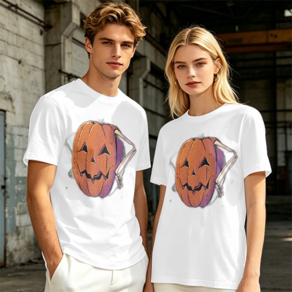 Olive Halloween T-Shirt with Skeleton Arm Jack-o'-Lantern Graphic