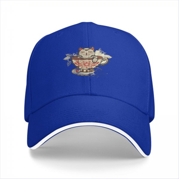 Black Baseball Cap With Maneki-neko In Teacup Graphic