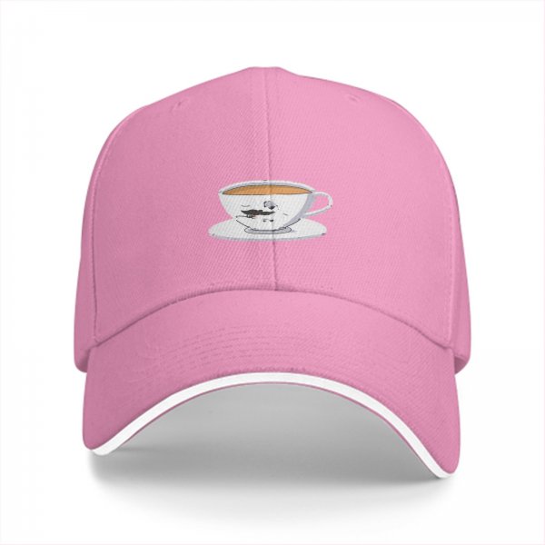 Black Baseball Cap with Teacup and Saucer Graphic Print