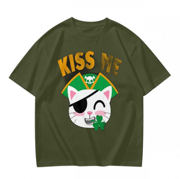 Kiss Me Pirate Cat Shamrock Graphic T-Shirt