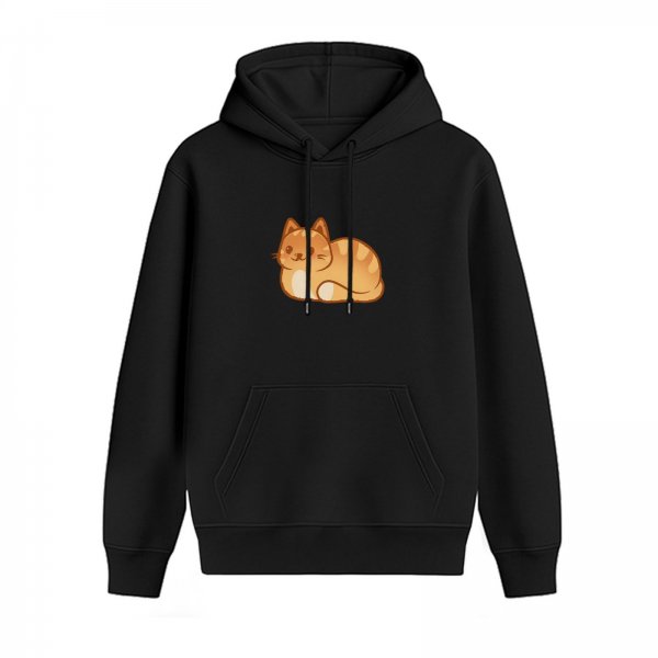 Black hoodie with cute orange tabby cat graphic