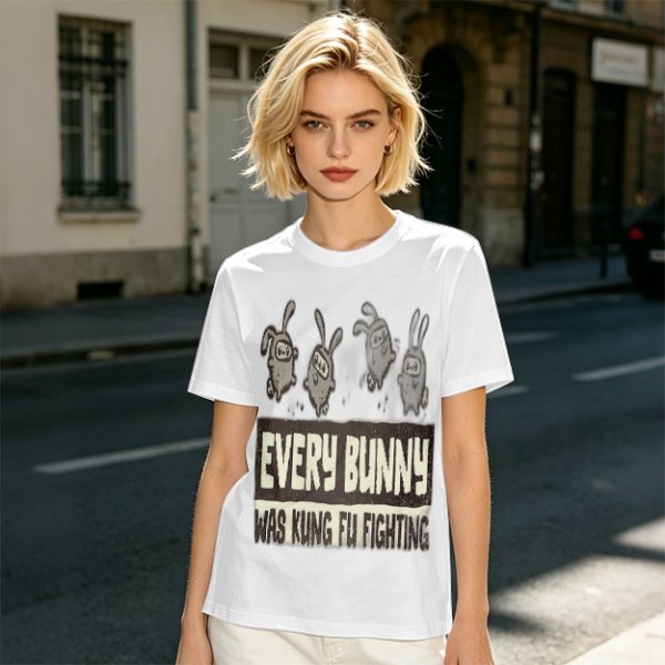 Olive T-Shirt With Every Bunny Was Kung Fu Fighting Print