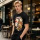 Olive Green T-Shirt With Christmas Cat Gingerbread Candy Print