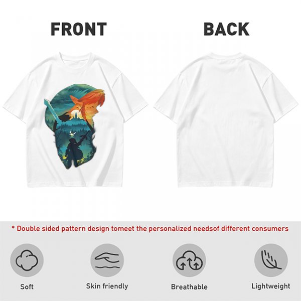 Olive green t-shirt with fantasy warrior silhouette graphic