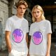 Olive T-shirt with Sleeping Cats in Colorful Bubble Graphic