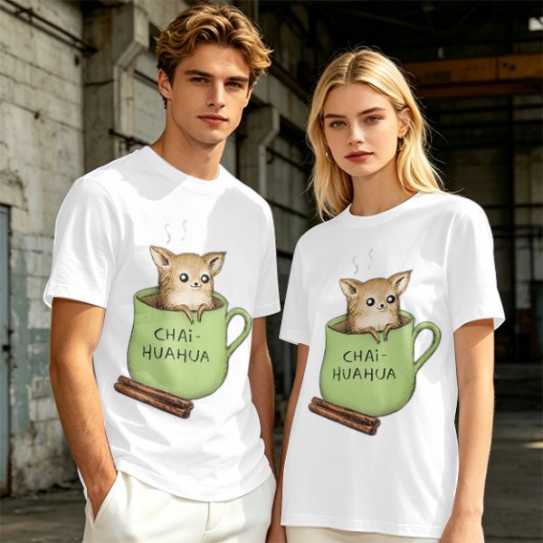 Chihuahua in tea cup chai huahua graphic t-shirt