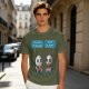 Olive t-shirt with pandas discussing life beyond eating and sleeping