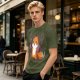 Olive T-shirt with a cute chainsaw squirrel graphic