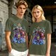 Olive T-shirt with Villainous Cartoon Character Group Print
